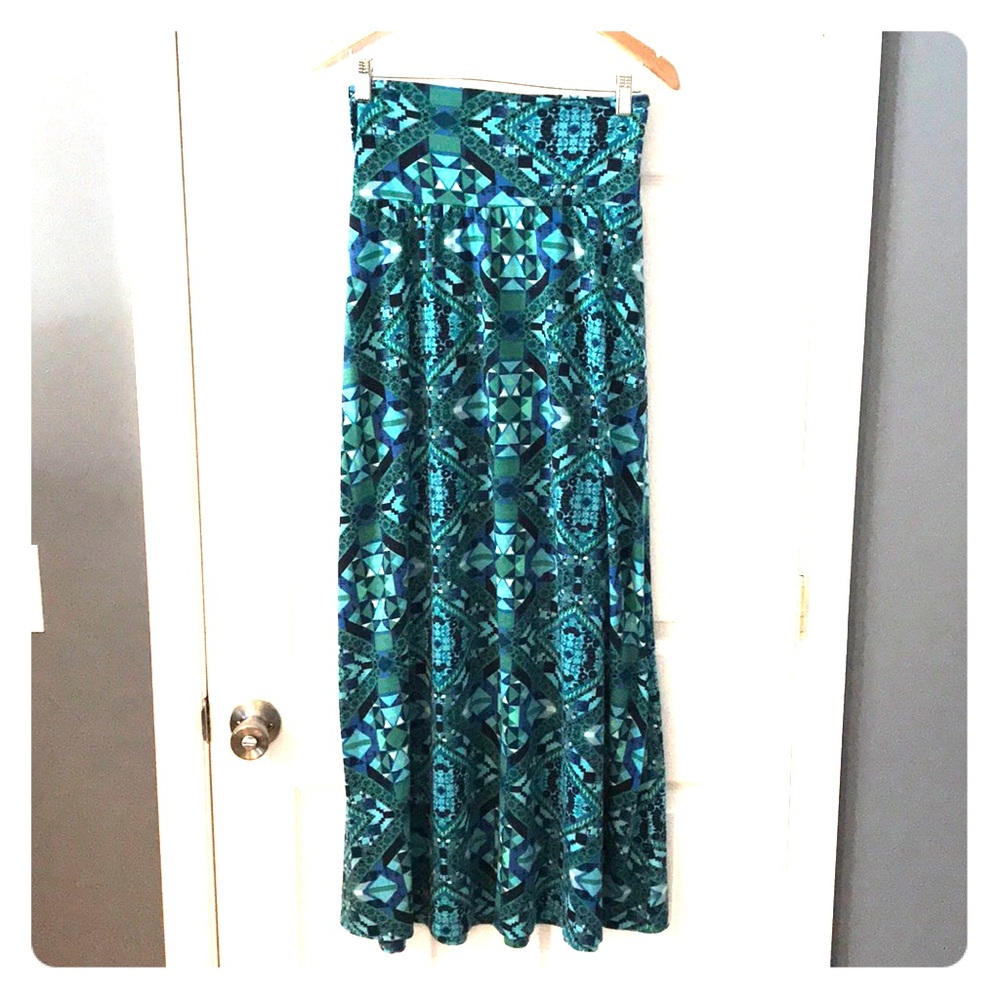 Blue and green kaleidoscope maxi skirt